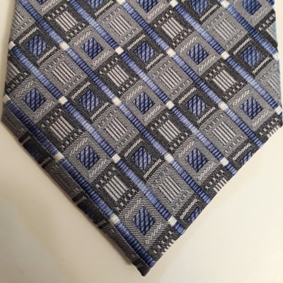 PLATINUM DESIGNS - 100% SILK NECKTIE - BLUE WITH SILVER AND WHITE ACCENTS - Picture 1 of 3